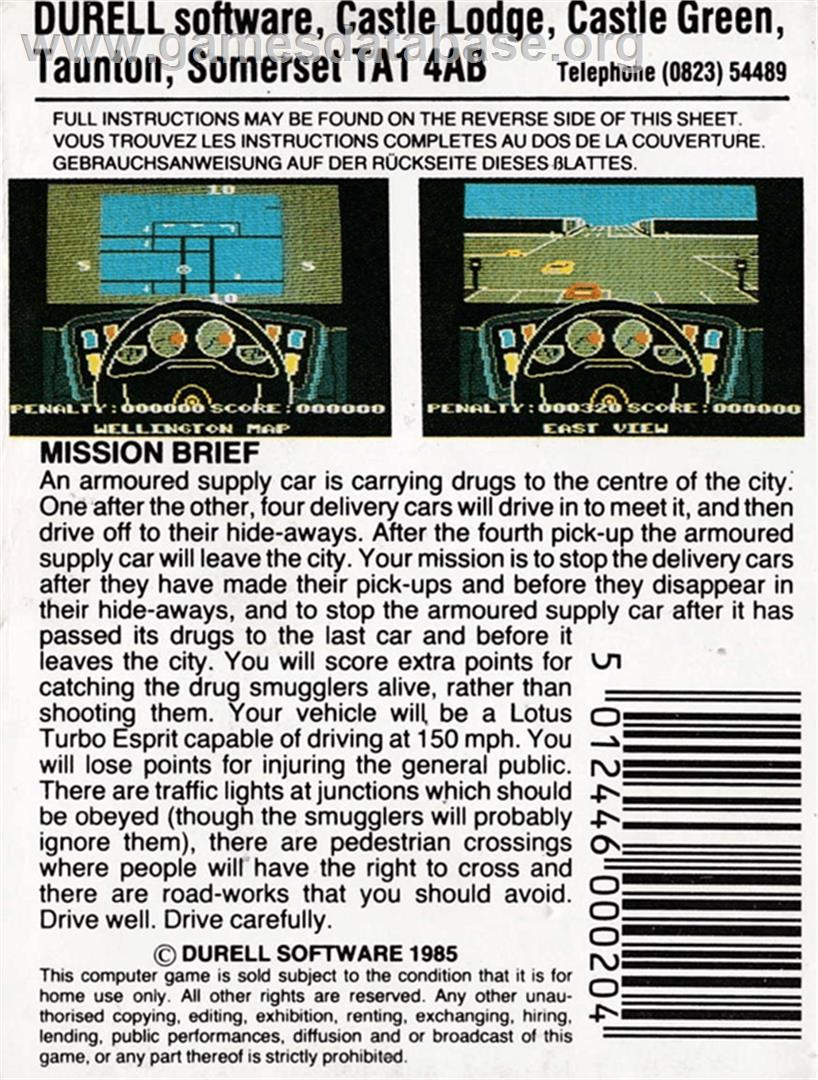 Turbo Esprit - Amstrad CPC - Artwork - Box Back