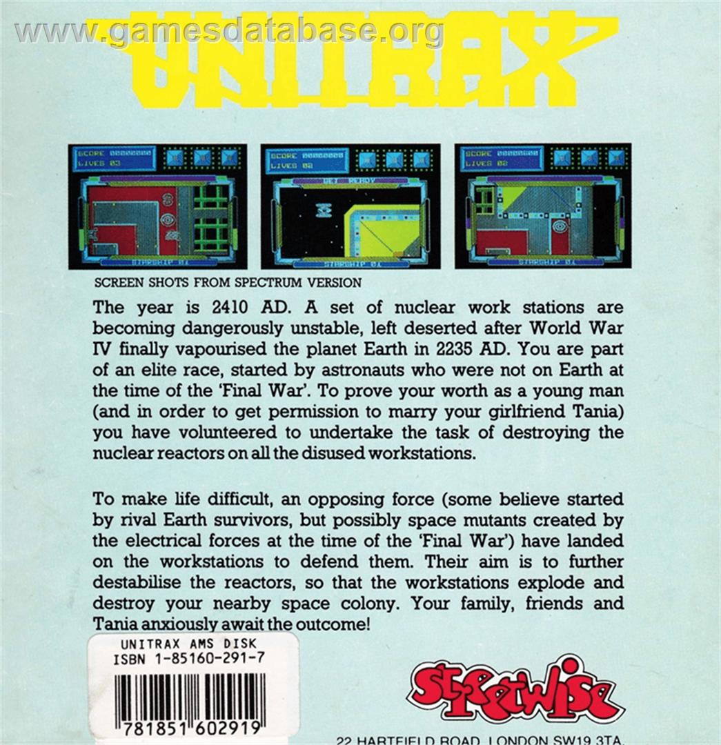 Unitrax - Amstrad CPC - Artwork - Box Back