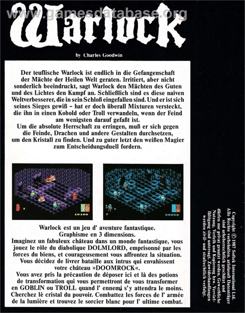 Warlock - Amstrad CPC - Artwork - Box Back