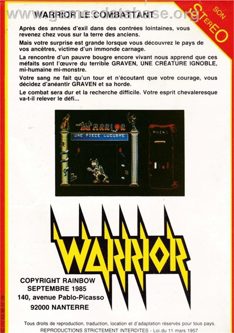 Warrior - Amstrad CPC - Artwork - Box Back