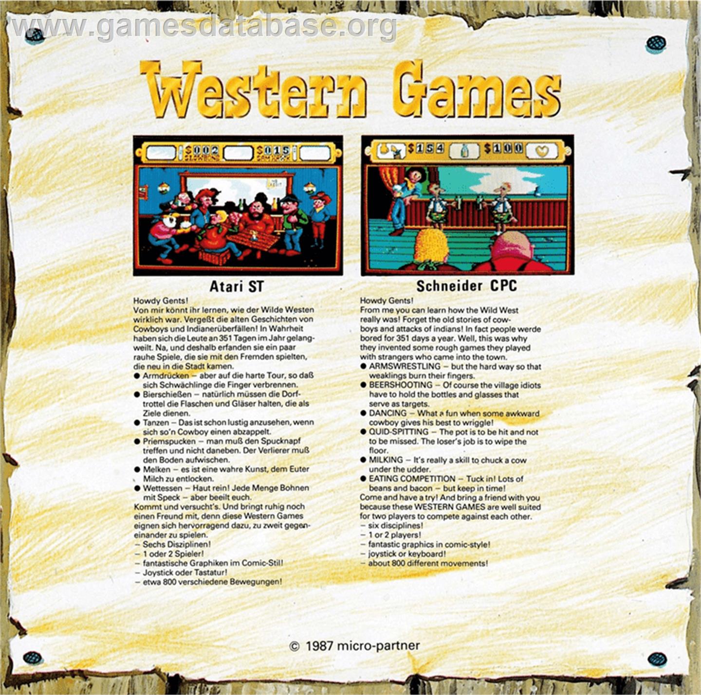 Western Games - Amstrad CPC - Artwork - Box Back