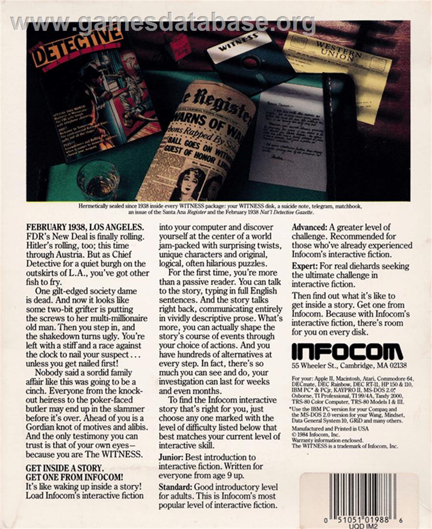 Witness, The - Amstrad CPC - Artwork - Box Back
