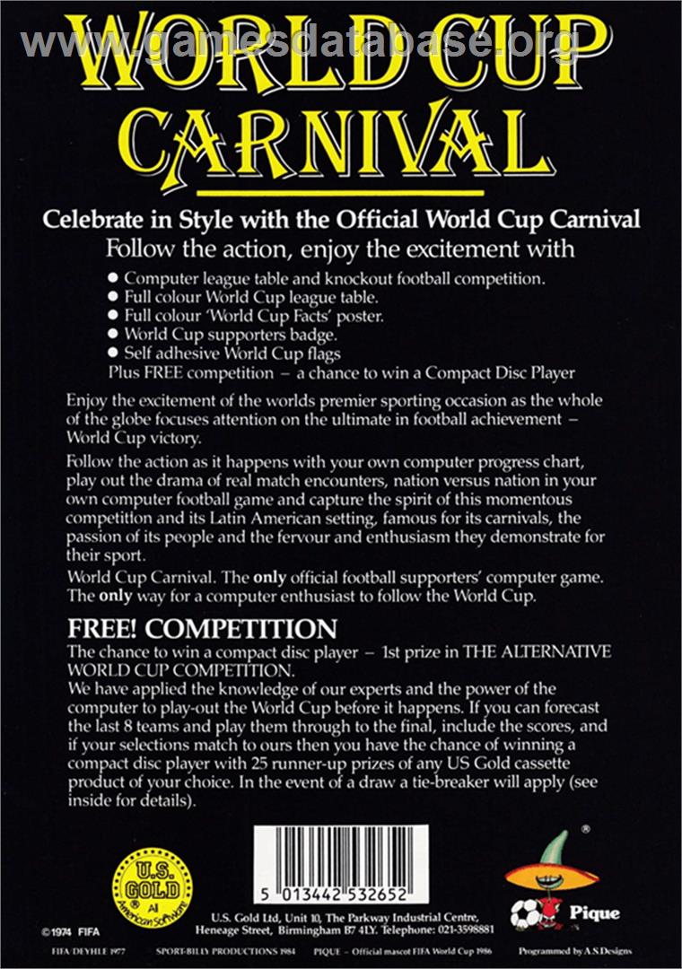 World Cup Carnival: Mexico '86 - Amstrad CPC - Artwork - Box Back