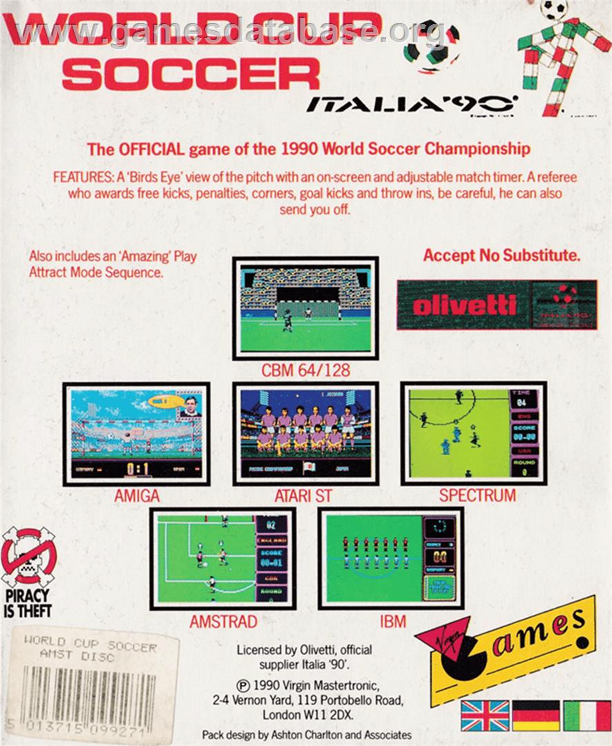 World Cup Soccer - Italia '90 - Amstrad CPC - Artwork - Box Back