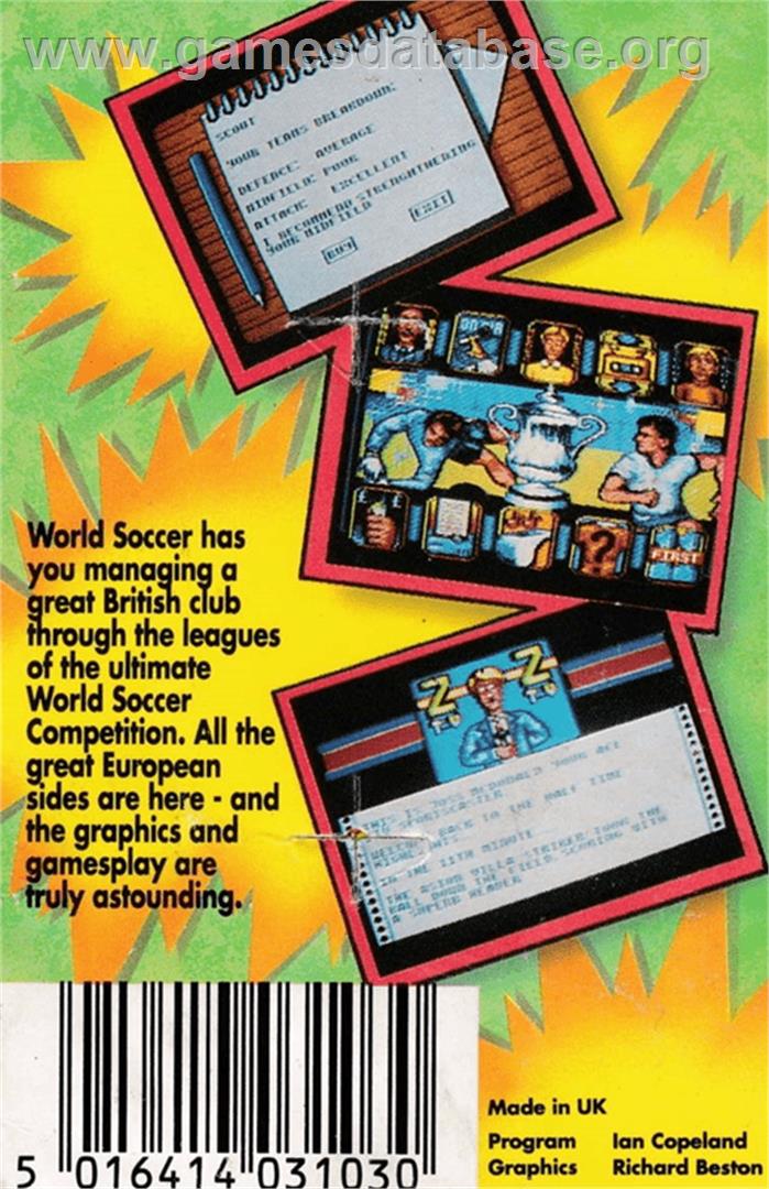 World Soccer - Amstrad CPC - Artwork - Box Back