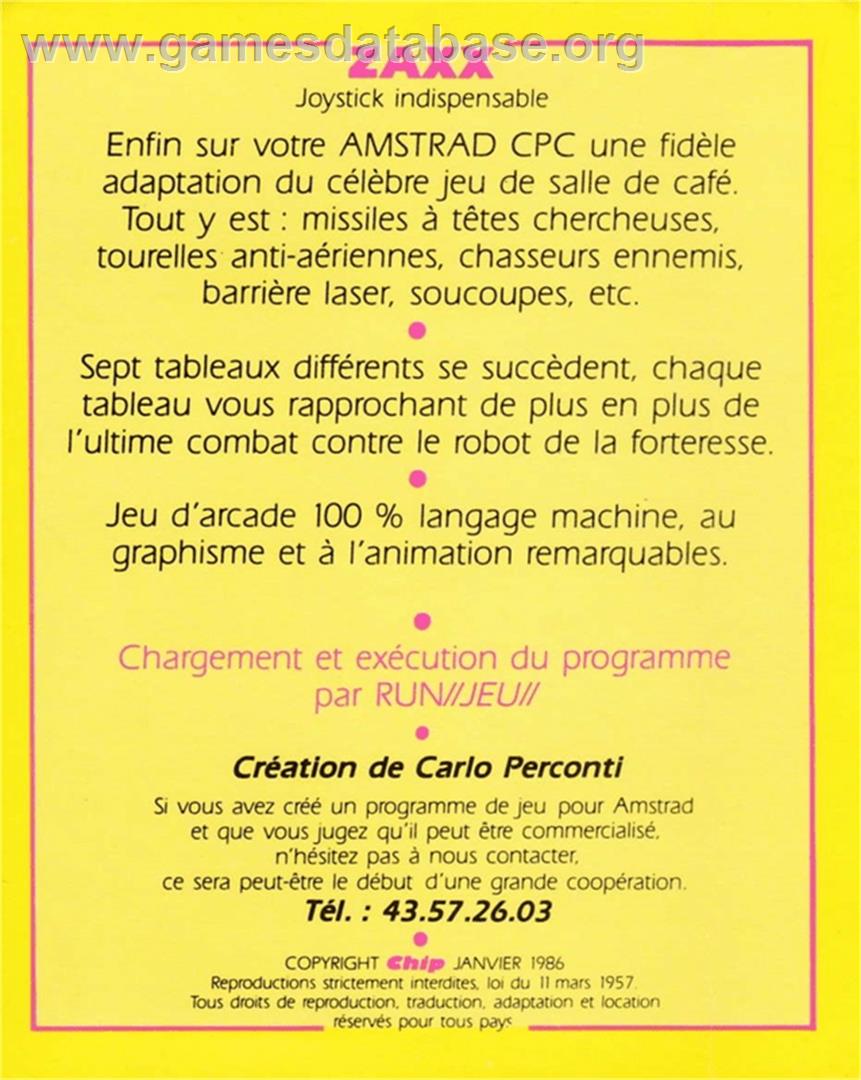 Zaxx - Amstrad CPC - Artwork - Box Back