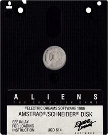 Cartridge artwork for Aliens - The Computer Game (US Version) on the Amstrad CPC.