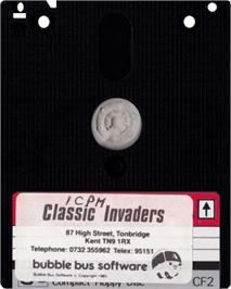 Cartridge artwork for Classic Invaders on the Amstrad CPC.