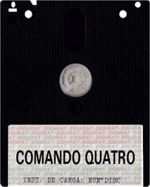 Cartridge artwork for Comando Quatro on the Amstrad CPC.