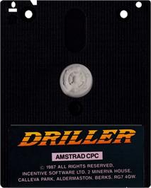Cartridge artwork for Driller on the Amstrad CPC.