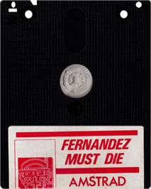 Cartridge artwork for Fernandez Must Die on the Amstrad CPC.