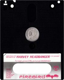 Cartridge artwork for Harvey Headbanger on the Amstrad CPC.