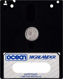 Cartridge artwork for Highlander on the Amstrad CPC.