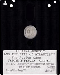 Cartridge artwork for Indiana Jones and the Fate of Atlantis on the Amstrad CPC.