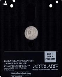 Cartridge artwork for Jack Nicklaus' Greatest 18 Holes of Major Championship Golf on the Amstrad CPC.