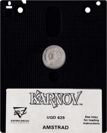Cartridge artwork for Karnov on the Amstrad CPC.