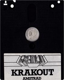 Cartridge artwork for Krakout on the Amstrad CPC.