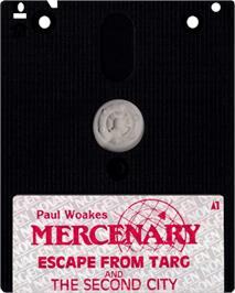Cartridge artwork for Mercenary on the Amstrad CPC.