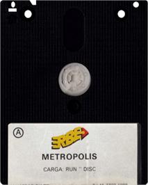 Cartridge artwork for Metropolis (Topo Soft) on the Amstrad CPC.