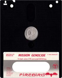 Cartridge artwork for Mission Genocide on the Amstrad CPC.