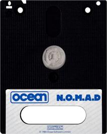 Cartridge artwork for N.O.M.A.D on the Amstrad CPC.