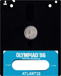 Cartridge artwork for Olympiad '86 on the Amstrad CPC.