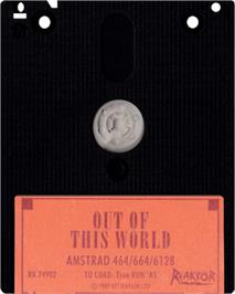 Cartridge artwork for Out Of This World (2016) on the Amstrad CPC.