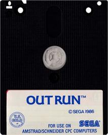 Cartridge artwork for Out Run on the Amstrad CPC.