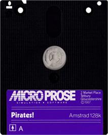 Cartridge artwork for Pirates! on the Amstrad CPC.
