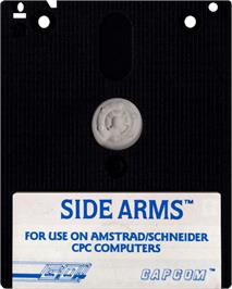 Cartridge artwork for Side Arms on the Amstrad CPC.