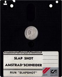 Cartridge artwork for Slapshot on the Amstrad CPC.