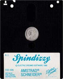 Cartridge artwork for Spindizzy on the Amstrad CPC.