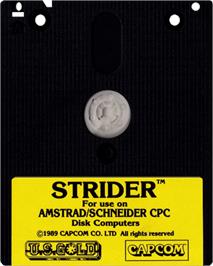 Cartridge artwork for Strider on the Amstrad CPC.