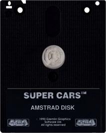 Cartridge artwork for Super Cars on the Amstrad CPC.