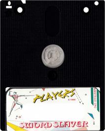 Cartridge artwork for Sword Slayer on the Amstrad CPC.