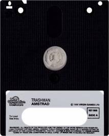 Cartridge artwork for Trashman on the Amstrad CPC.