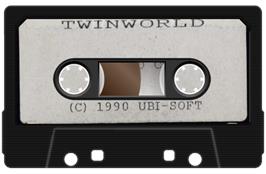 Cartridge artwork for TwinWorld on the Amstrad CPC.
