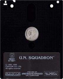 Cartridge artwork for U.N. Squadron on the Amstrad CPC.