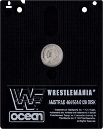 Cartridge artwork for WWF Wrestlemania on the Amstrad CPC.