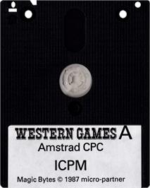 Cartridge artwork for Western Games on the Amstrad CPC.