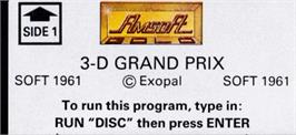 Top of cartridge artwork for 3D Grand Prix on the Amstrad CPC.