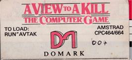 Top of cartridge artwork for A View to a Kill on the Amstrad CPC.