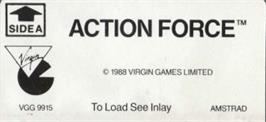 Top of cartridge artwork for Action Force on the Amstrad CPC.
