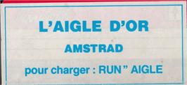 Top of cartridge artwork for Aigle D'or, L' on the Amstrad CPC.