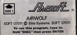 Top of cartridge artwork for Airwolf on the Amstrad CPC.