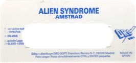 Top of cartridge artwork for Alien Syndrome on the Amstrad CPC.