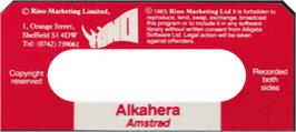 Top of cartridge artwork for Alkahera on the Amstrad CPC.