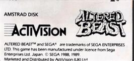 Top of cartridge artwork for Altered Beast on the Amstrad CPC.
