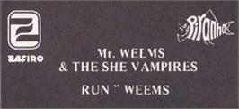 Top of cartridge artwork for Astonishing Adventures of Mr. Weems and the She Vampires on the Amstrad CPC.