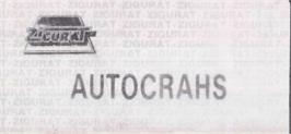 Top of cartridge artwork for Autocrash on the Amstrad CPC.